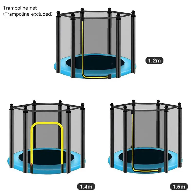 6 Poles 1.2/1.4/1.5m Round Kids Mini Trampoline Enclosure Net Pad Weather Resistant Trampoline Network Protection Guard