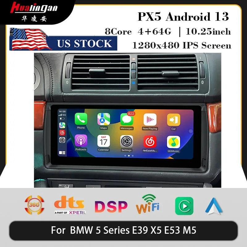 

Car Radio for BMW E39 E53 stereo upgrade 10.25 inch touch screen head unit replacement CarPlay Android Auto WiFi GPS navigation
