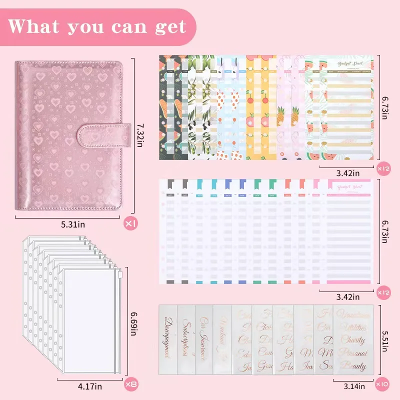 منظم أموال جديد A6 للنقود، مجلد ميزانية من جلد البولي يوريثان مع مظاريف نقدية بسحاب لوضع الميزانية، لتوفير المال