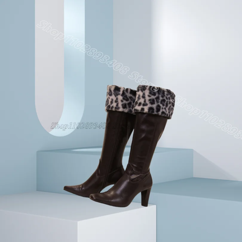 

Black Fur Decor Splicing Boots Pointed Toe Side Zipper British Style Women Elegant Spring Party Boots 2025 Zapatos Para Mujere