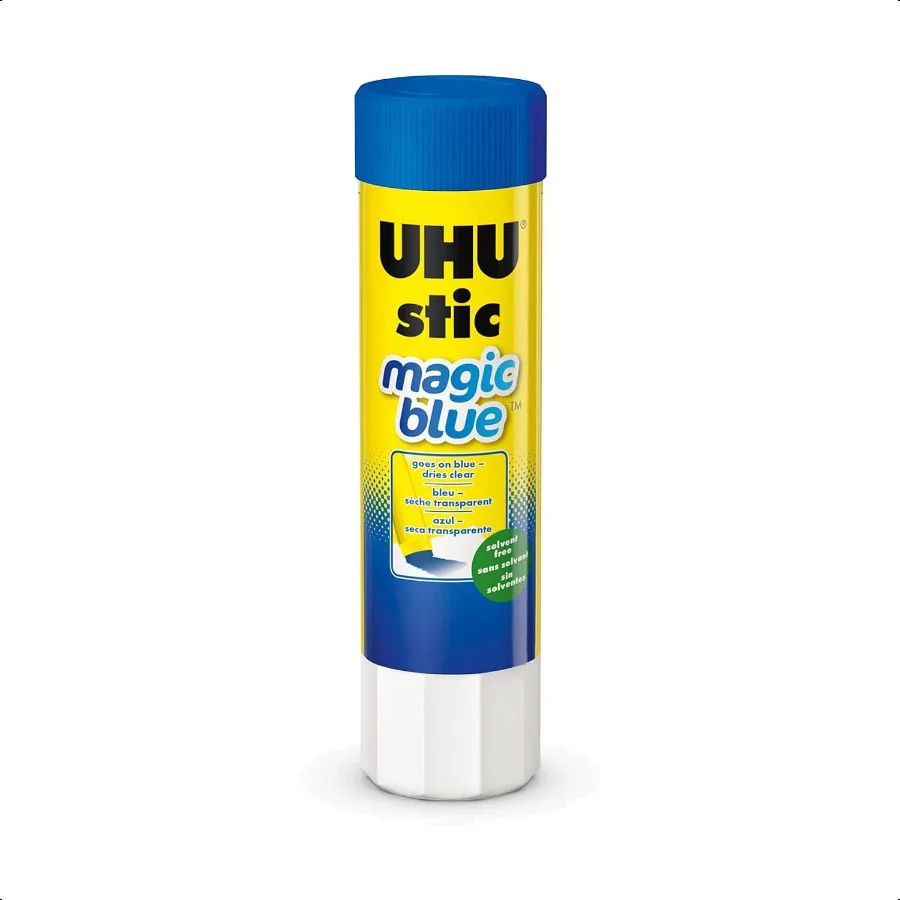 

UHU Colored Glue Stick 0.74oz Blue rubs on Blue Dries Clear Washable Soent Free Screw on Cap Pack of 24