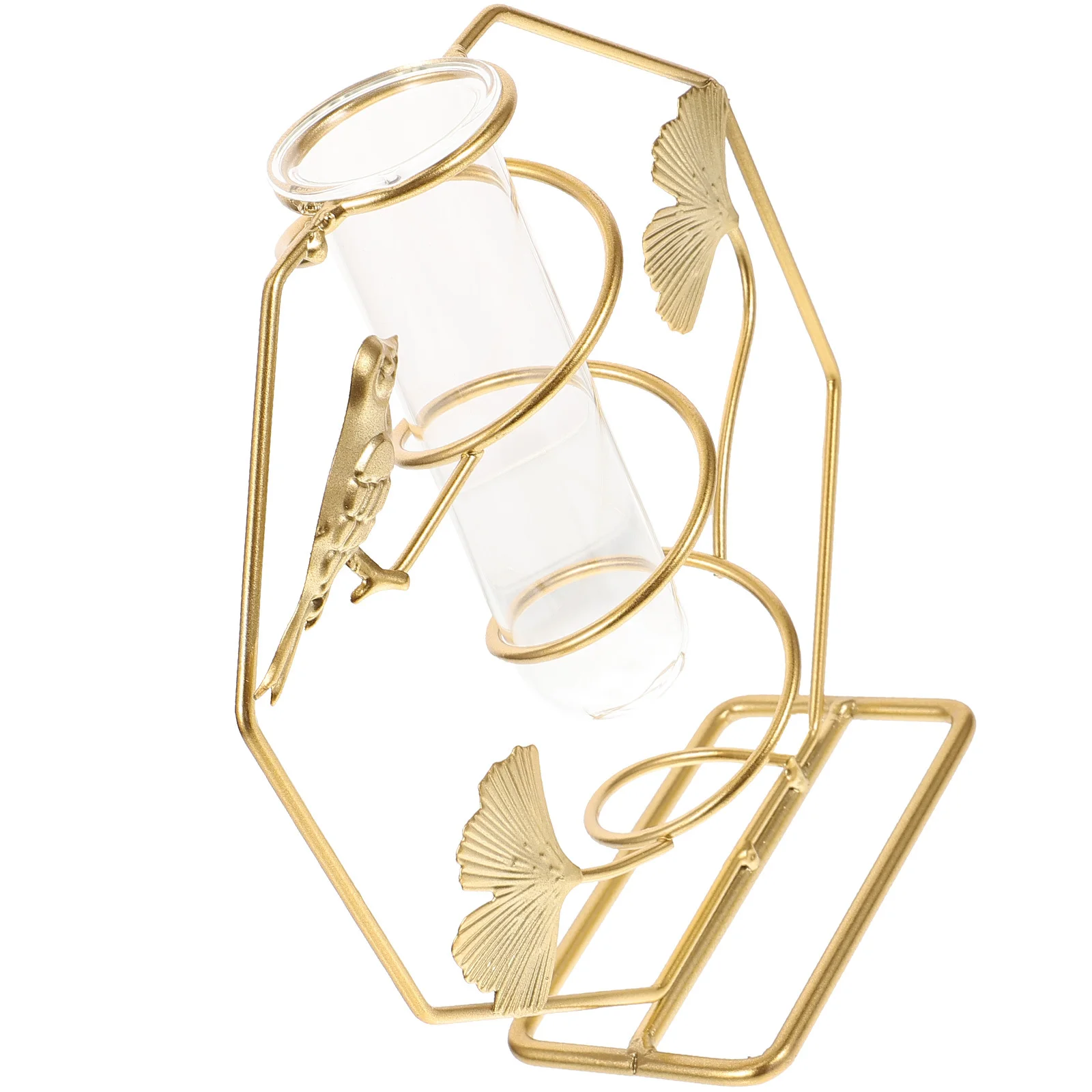 

Nordic Style Iron Art Small Bird Flower Vase Glass Bud Vase with Iron Holder for Home Office Garden Balcony Decor Hydroponic