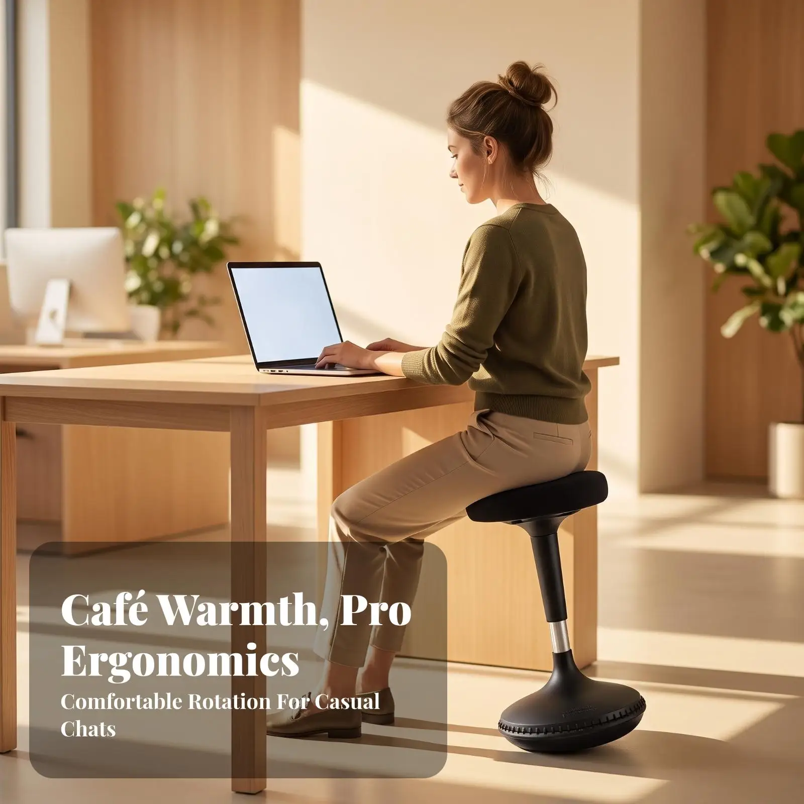 Ergonomic Swivel Bar Chair for Study Room with Active Sitting Feature Metal Frame and Cushion
