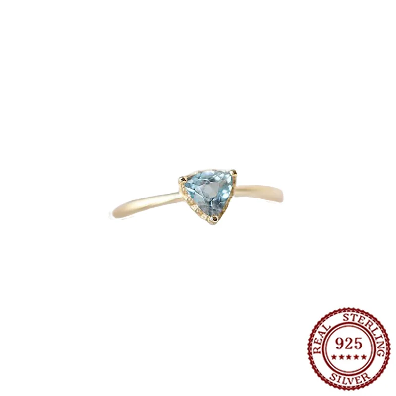 

S925 Sterling Silver "Song of The Wanderer" Blue Topa Triangular Cut Ring, High-end Light Luxury Ring