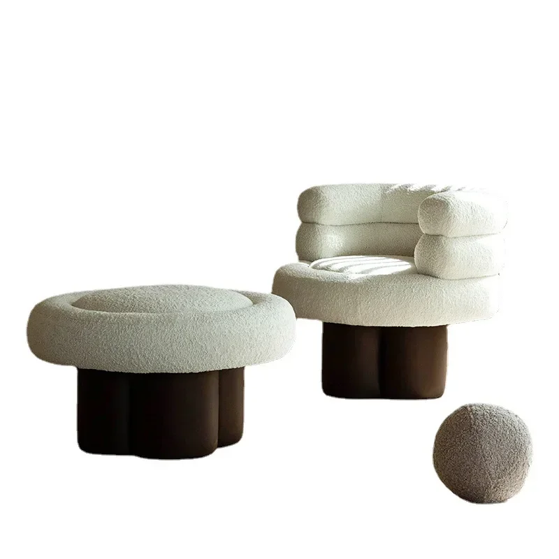 Nordic small apartment Internet celebrity lamb wool fabric color matching single sofa simple modern single designer sofa