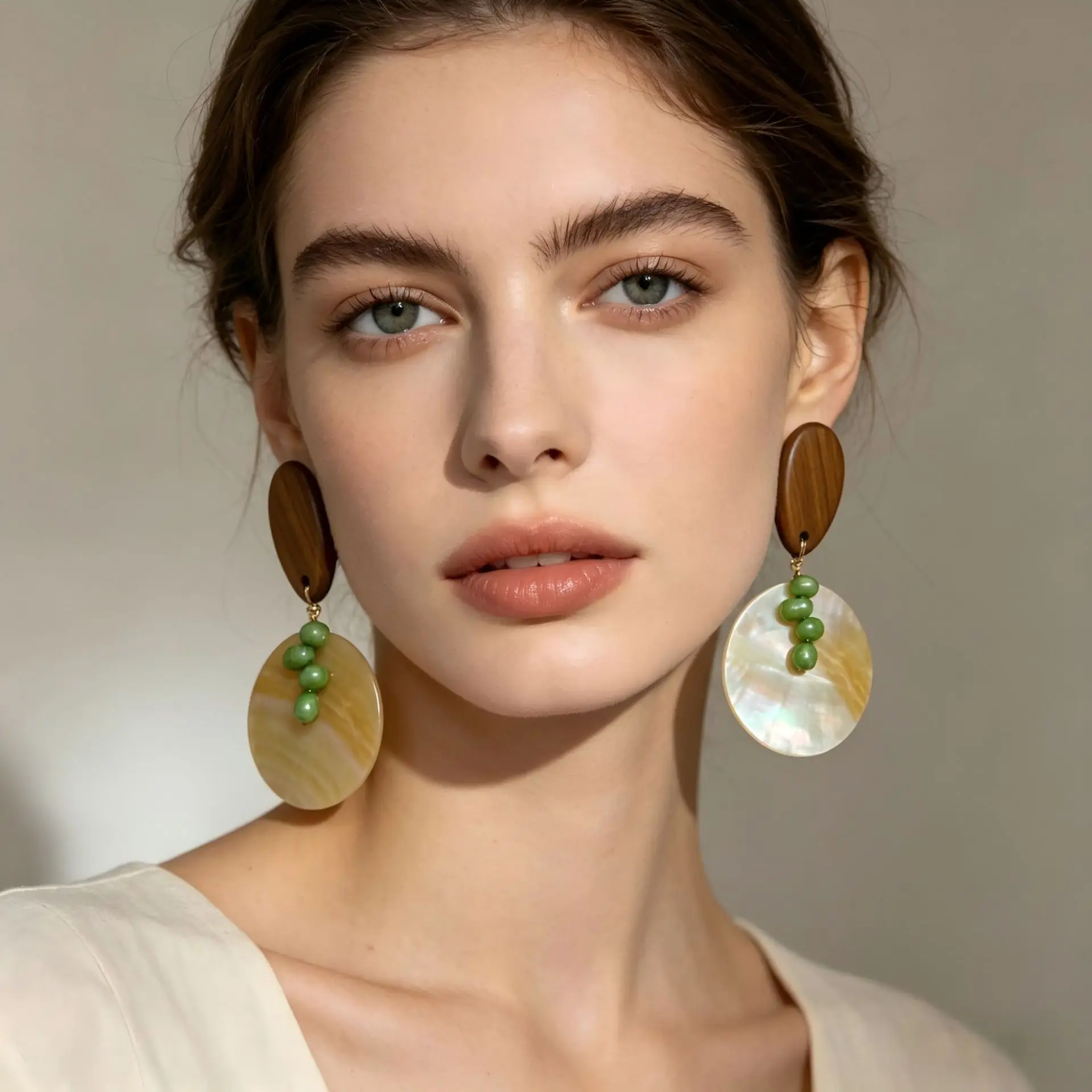 Vintage Natural Wood Dangle Earrings for Women Natural Shell Freshwater Pearl Bohemian Elegant Temperament Jewelry Gift