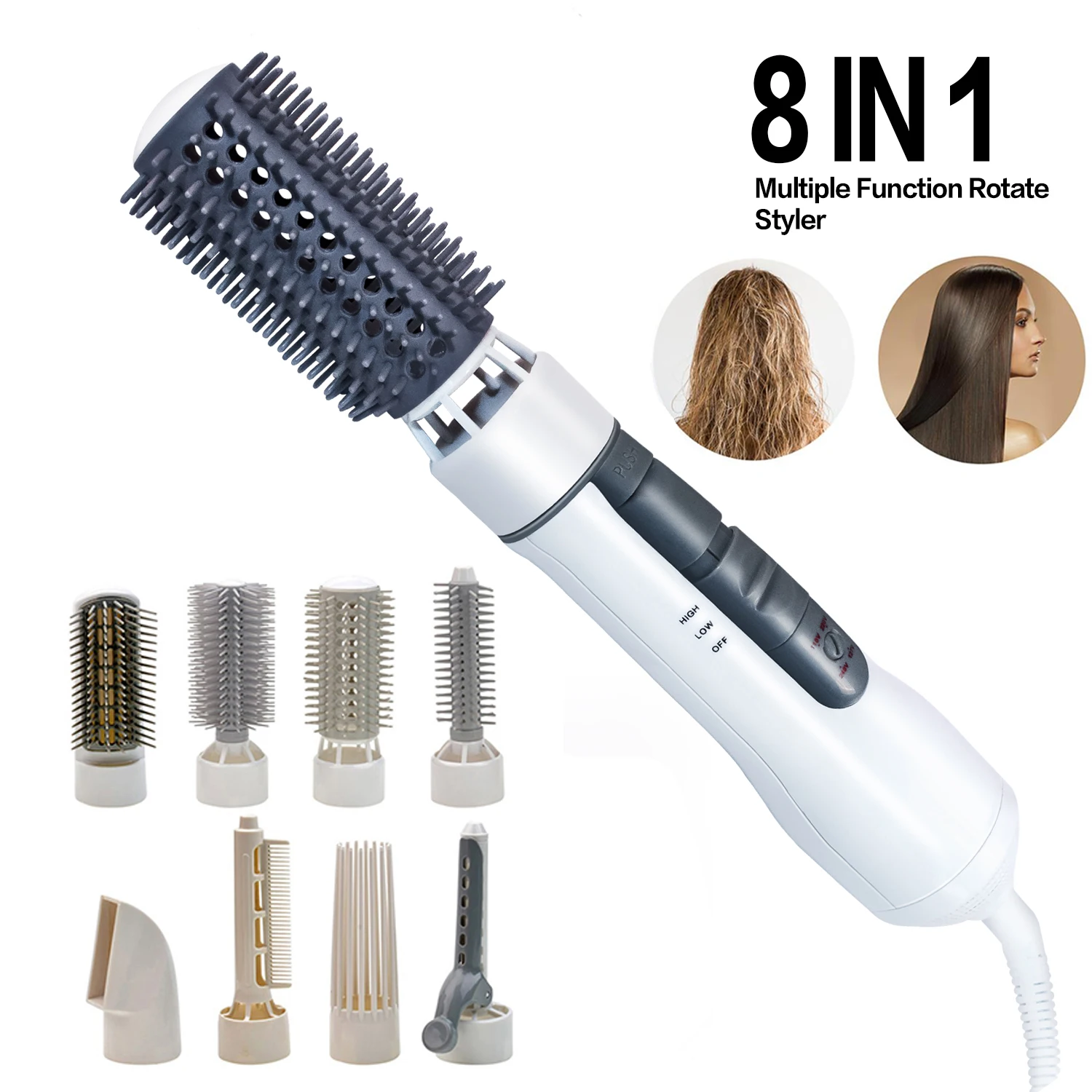 UKLISS 8 In 1 Hot Air Brush Professional Hair Dryer Set Multi-Function Hair Straightener Tools Hairbrush Hair Waver Styling Tool