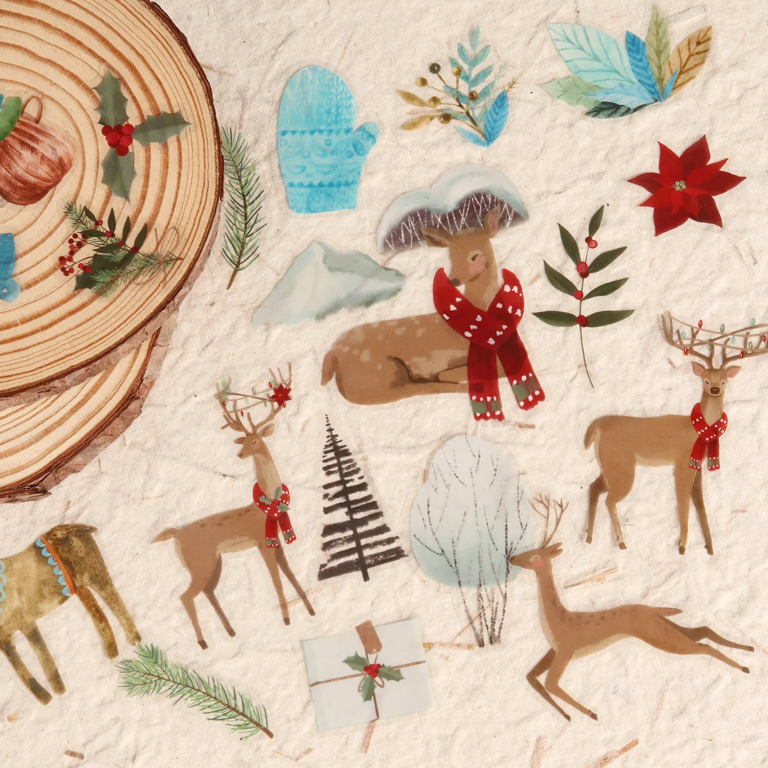 64 قطعة من الورق الفني والحيوانات الأليفة الغابات الغزلان عيد الميلاد ملصق ذاتي اللصق ، لمستلزمات سكرابوكينغ ، زينة هدايا عيد الميلاد #4