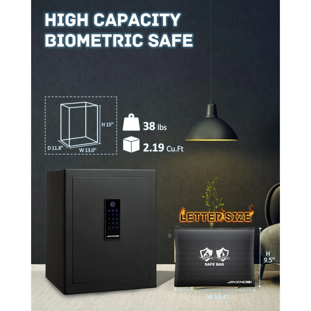 Caja de seguridad biométrica para armas, con bolsa de seguridad impermeable ignífuga, acceso inteligente con huellas dactilares para el hogar, la oficina, uso en hotel, 2,19 pies cúbicos a secu