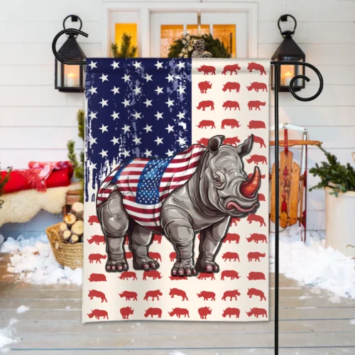 Patriotic Rhinoceros July 4th Garden Flag, American Freedom Day, July 4th Flag