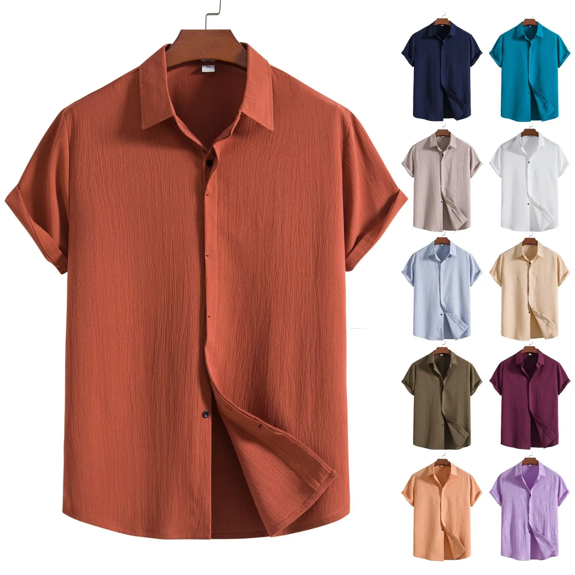 

Men's Loose Pure Color Button ort Sve irt Summer Slim Fit Cotton 00% Casual Busin irt