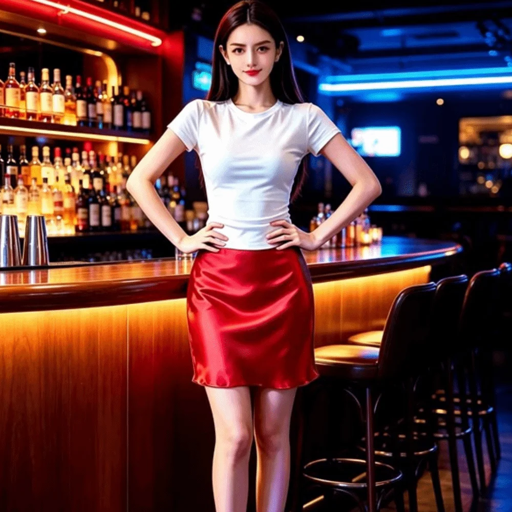 French Style Acetate Fabric Satin Skirt Smooth Surface Glossy Finish Wrap Skirt Four Season High Waist A Line Skirt Daily Outfit