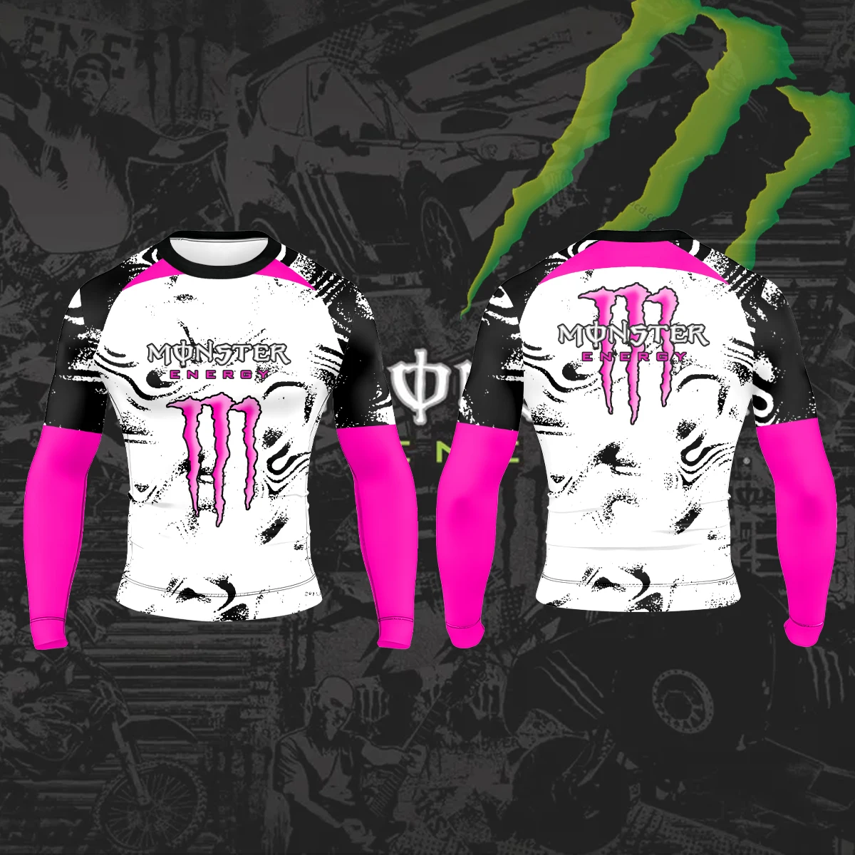 Nuevo Monster Energy Color contraste empalme viejo salpicaduras tinta deportes extremos tendencia hombres Camiseta de manga larga salir en la calle