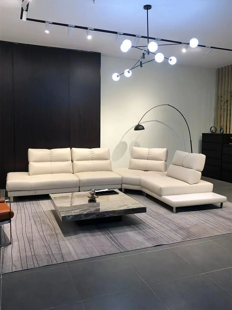 

Italian Designer Light Luxury Minimalist Living Room Leather Sofa Spacious And Deep Seated Villa Hotel Coffee Shop Sofa Set