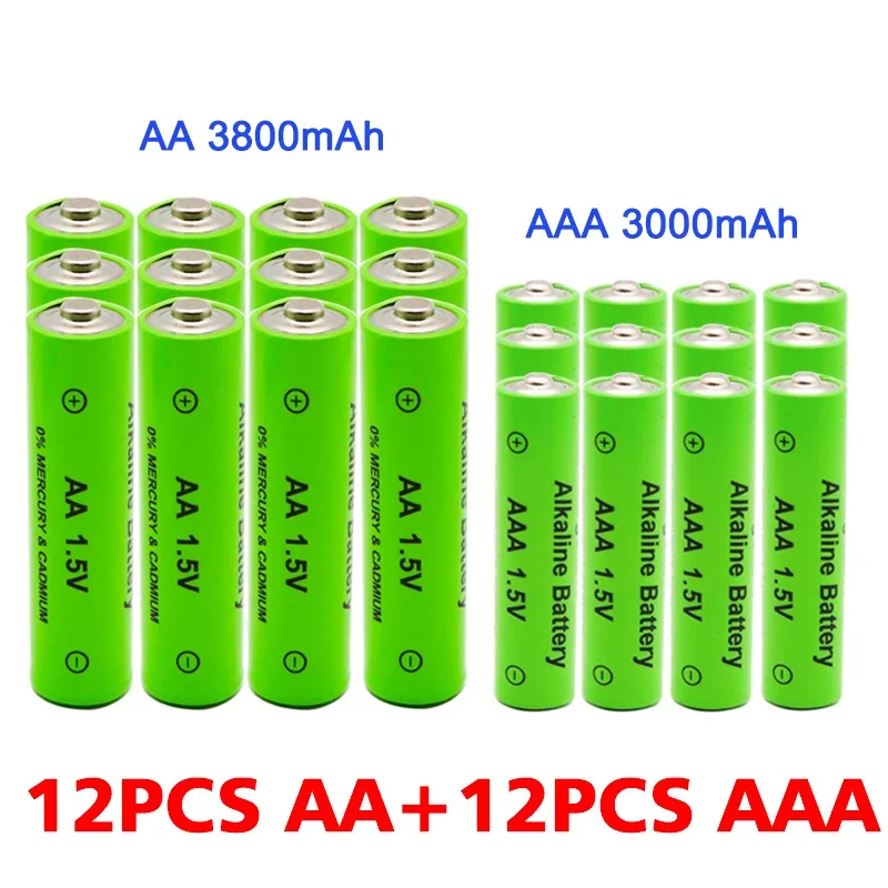 충전식 알카라인 배터리 손전등, 장난감 시계, MP3 플레이어, AA + AA, 1.5V, 3800mah-1.5V, AAA, 3000mAh, 무료 배송