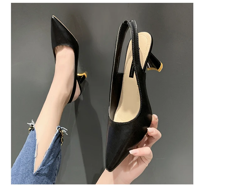 Sandalias retro de tacón grueso con punta abierta para mujer, zapatos de trabajo sin talón, profesionales, de corte bajo, a l...