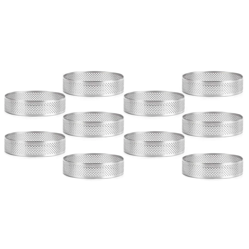 10Stainless Steel Perforated Tart Ring, 5Cm Perforated Cake Mousse Ring, DIY Round Tart Rings For Baking Dessert Ring