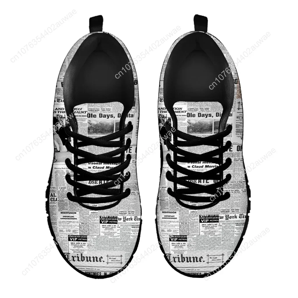 Sneaker Casual con lacci con stampa di giornali Vintage per scarpe basse da passeggio leggere alla moda da donna calzature in re