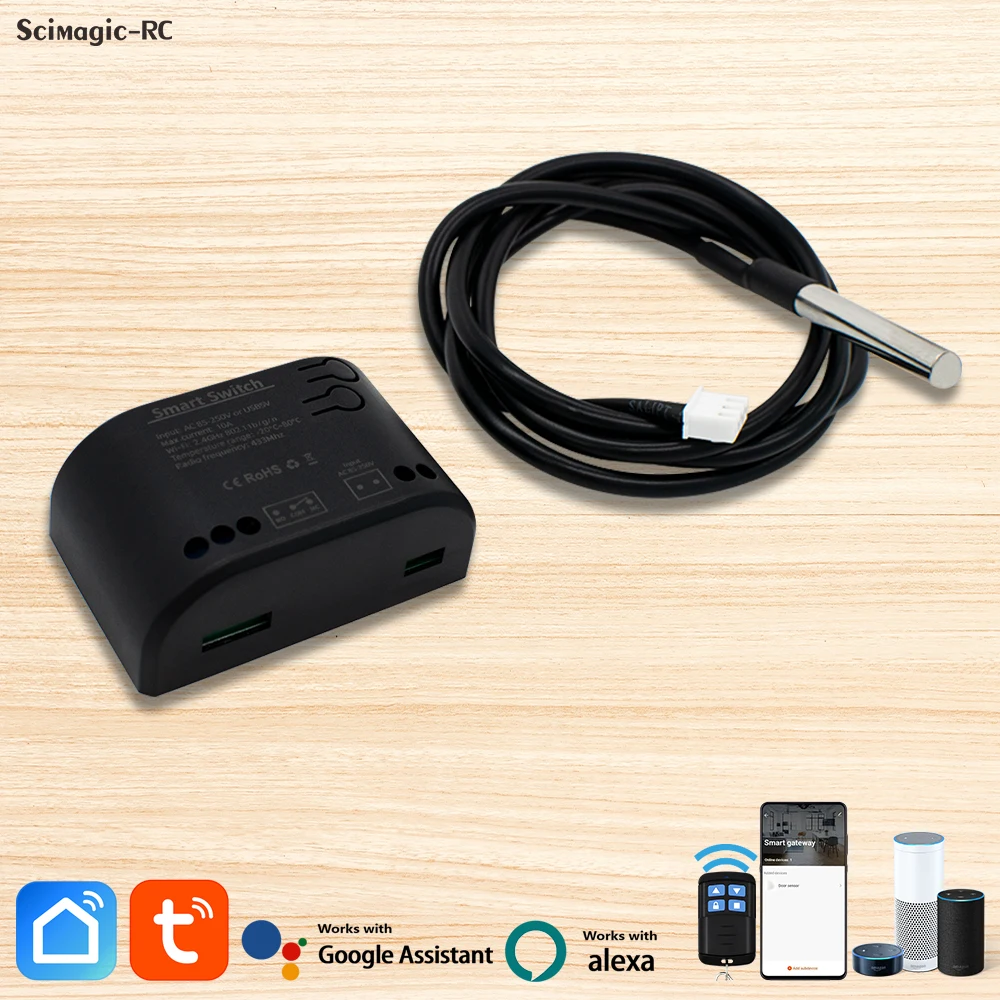 с зондом, Tuya WiFi Умное реле температуры 10 А 220 В Интеллектуальный термостат Работайте с приложением Tuya, 433 МГц РФ, Alexa Google Home