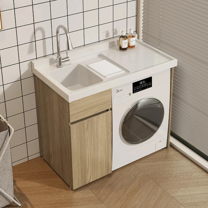 Washing Machine Cabinet Integrated Balcony Laundry Sink Basin with Washboard Companion