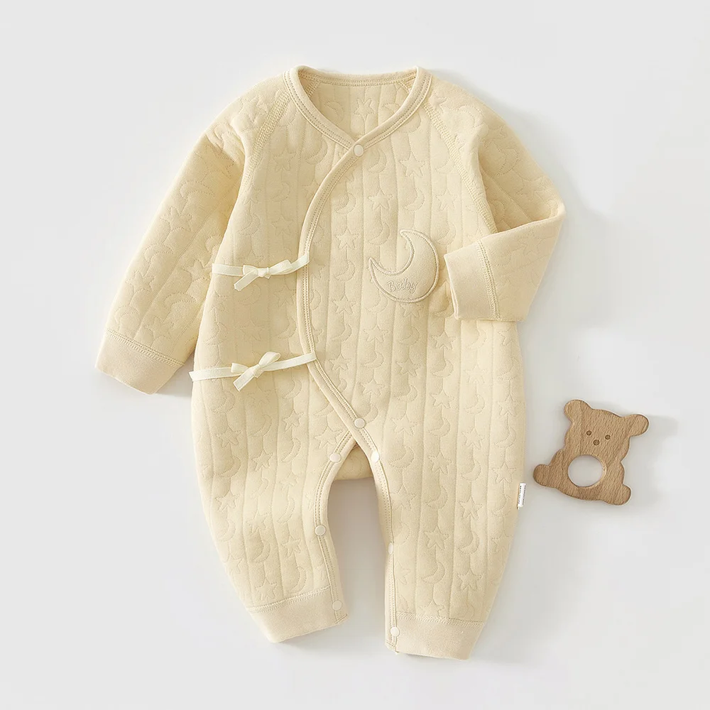 Ropa Unisex para recién nacido, pelele acolchado cálido para otoño e invierno, mono de manga larga de Color sólido para niña de Hospital de 0 a 6 meses