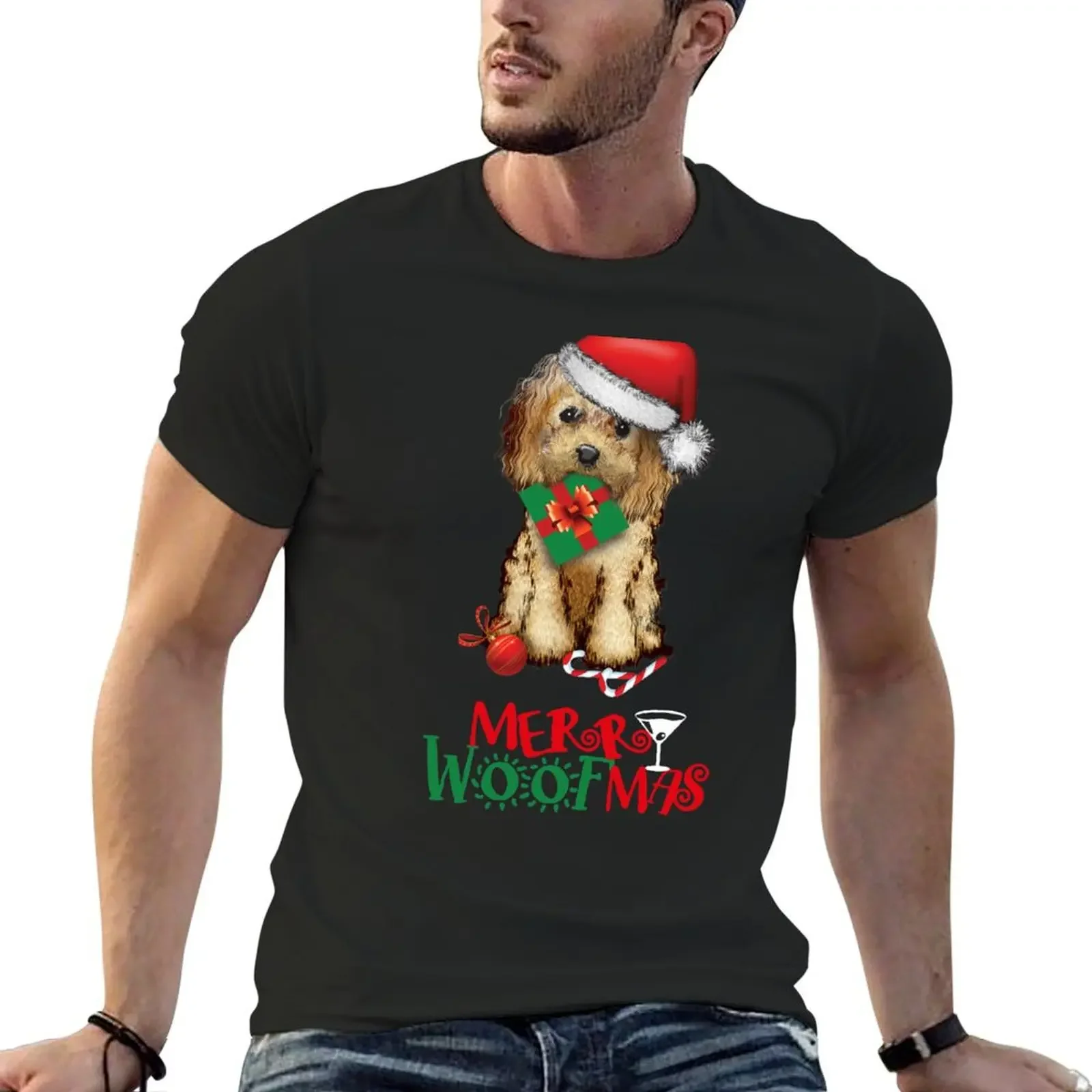 Merry Woofmas Christmas Cockapoo doodle dog mom dog lover T-Shirt plain sweat rapper graphic tees blacks men t shirts