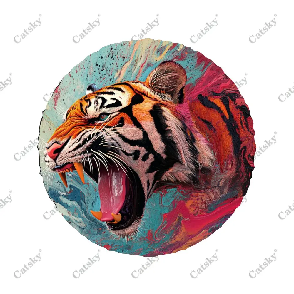 Angry Roaring Tiger Polyester Universal Auto Accessories Car Spare Wheel Tire Cover Wheel Covers for Trailer SUV Truck Camper