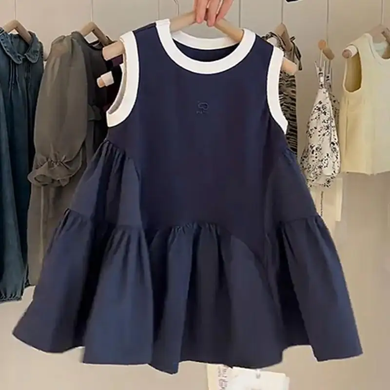 

Little Girl High-grade Splicing Sleeveless Dress Loungewear Outfit