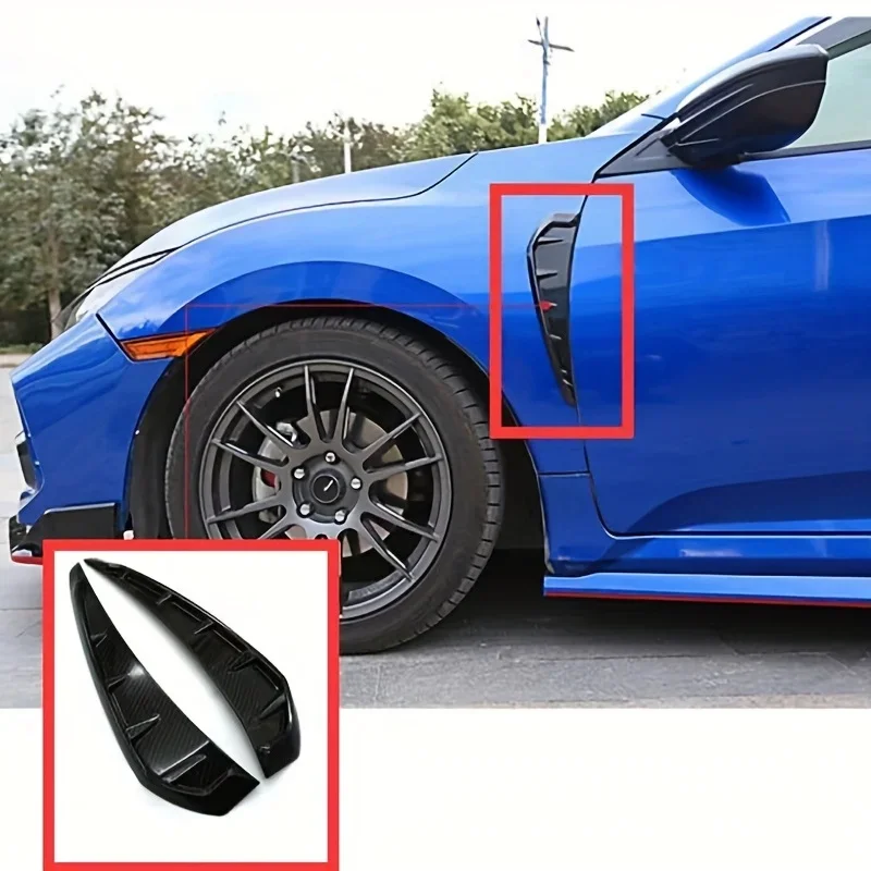 2Pcs Car Shark Grille Car Leaf Plate Simulation Outlet Vent Decor ABS Plastic Carbon Fiber Side Air Flow Sticker For Honda Civic
