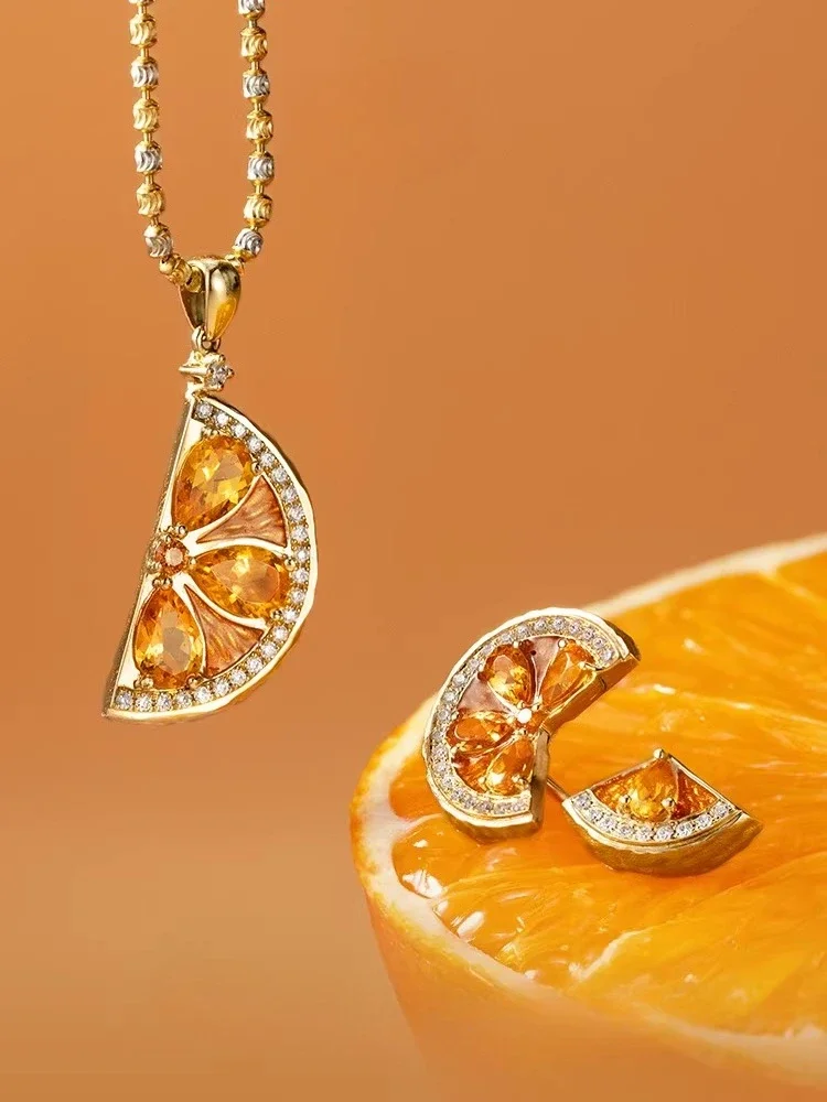 Jeweler braid [orange light] stone pendant/ab stud earrings