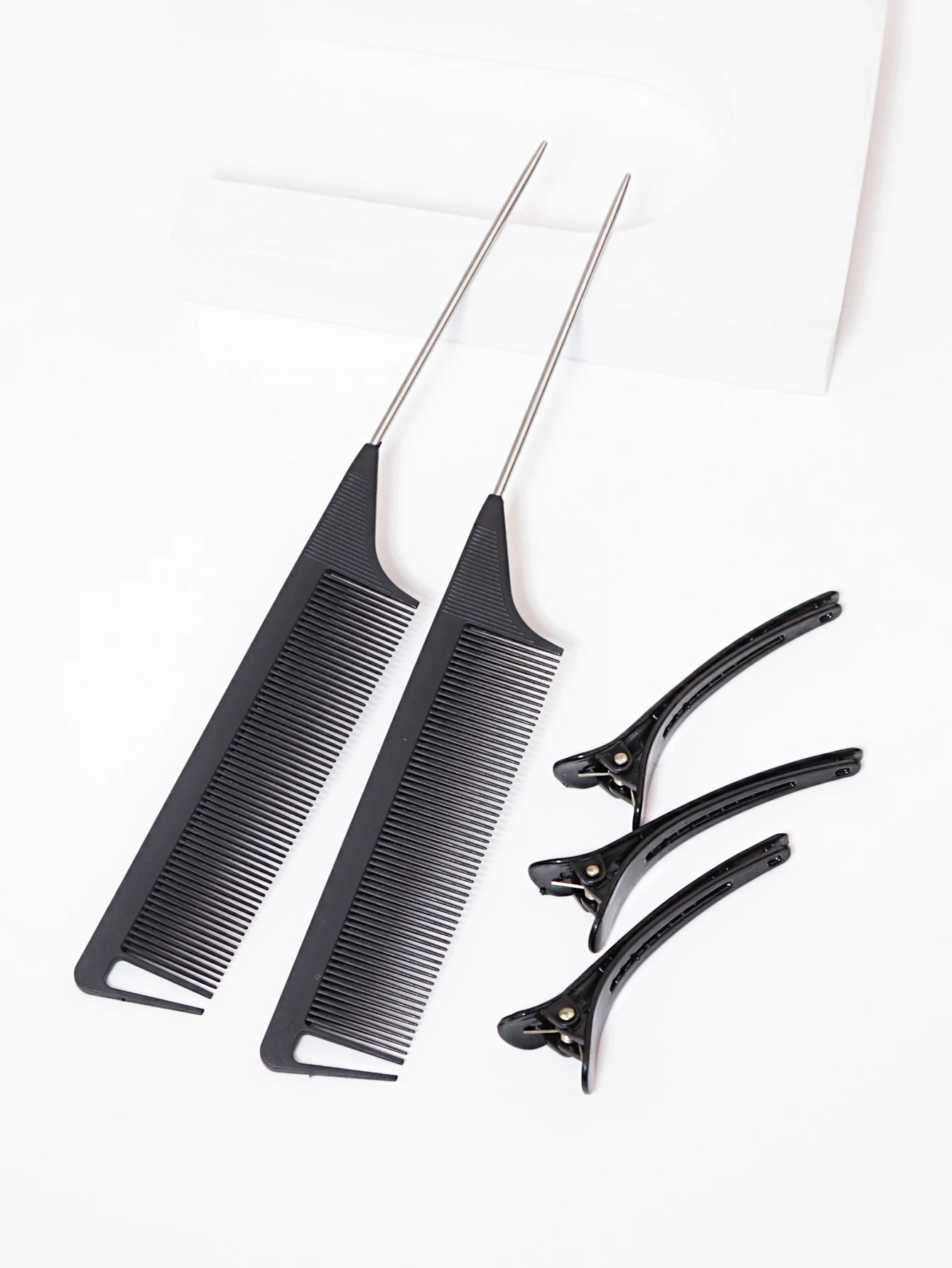 

5pcs metal stainless steel pointed ponytail hairstyle comb smooth hair clip, salon hair styling set Special for real hair wigs