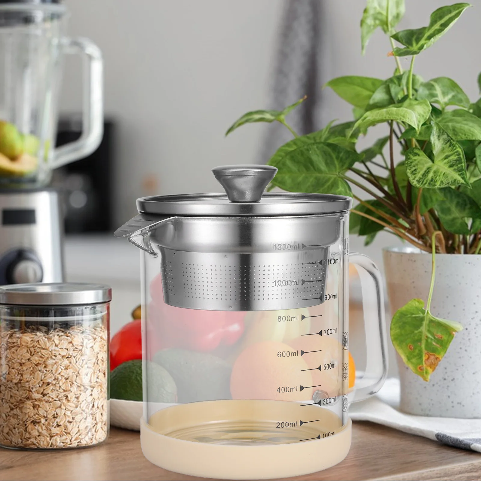 

Fat Separator Multi-Function Grease Container Oil Strainer Pot Transparent Kitchen Filter for Juice Soy Milk Yogurt