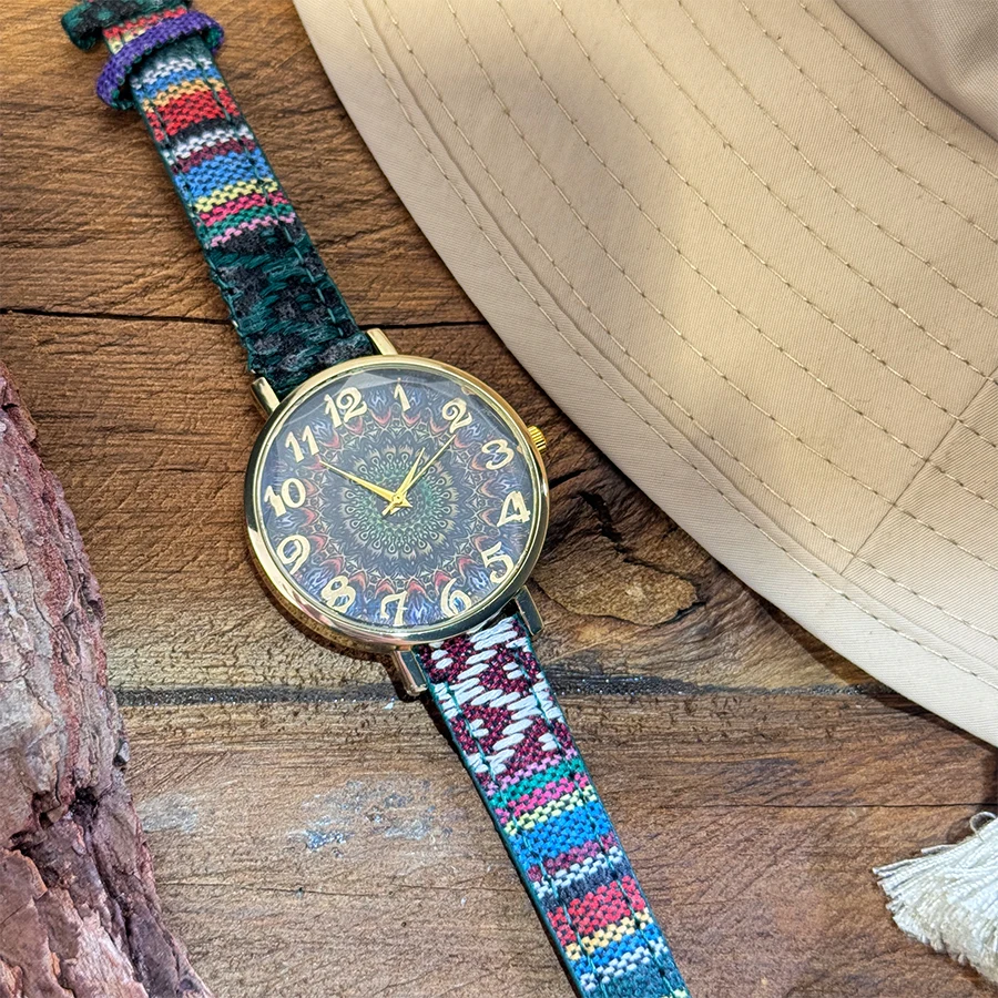 Bohemian Floral Butterfly Pattern Fashion Ladies Watch Ethnic Style Women's Timepiece Elegant Accessory for Stylish Women