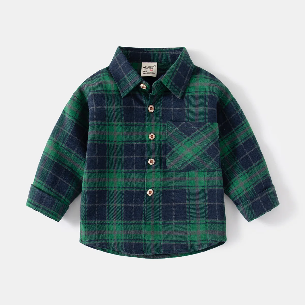 Baby Boys Plaid Long Sleeve Shirt Spring Lapel Comfort Cotton Handsome Boys Shirt