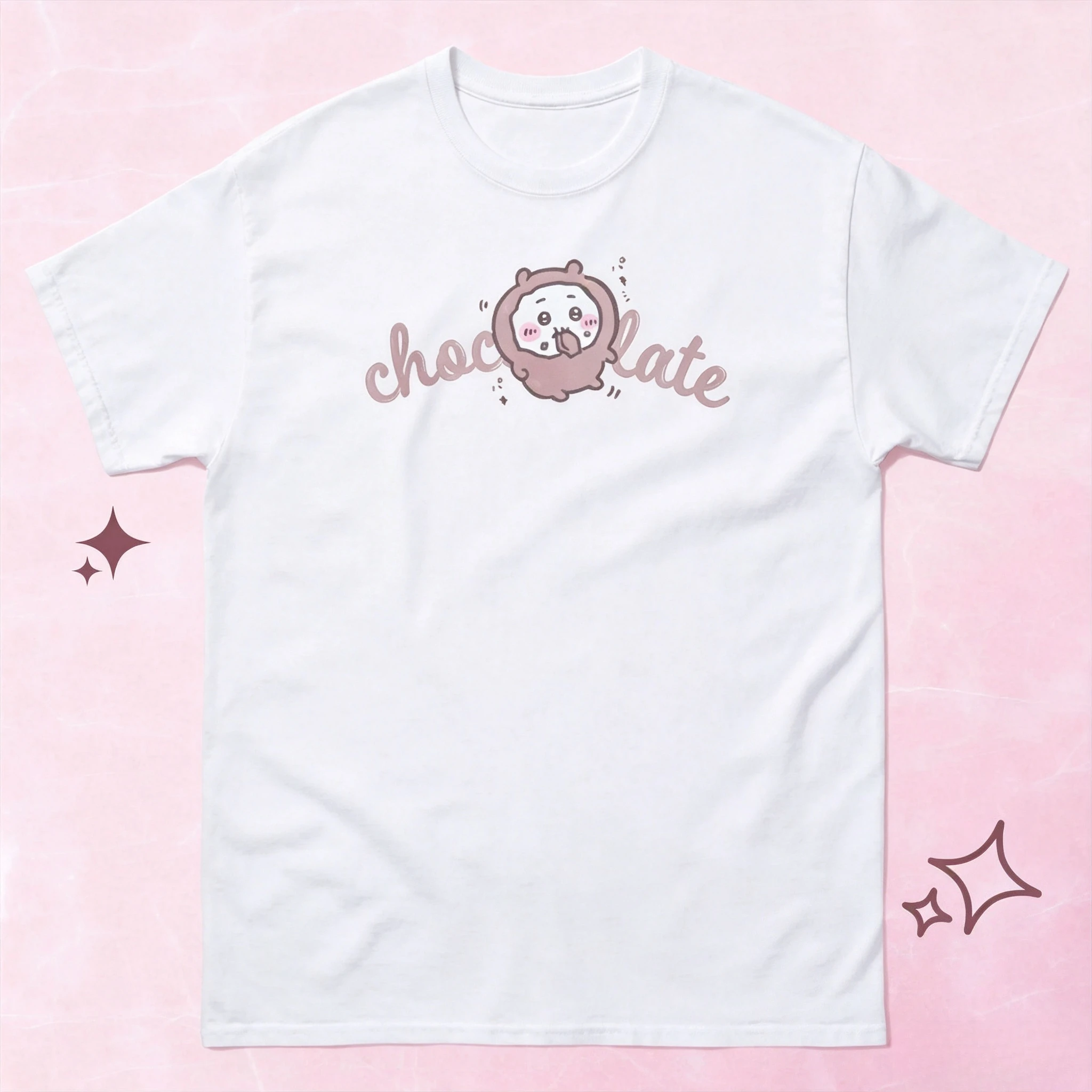 Chiikawa Chocolate Anime T-shirt Sweet Letter Graphic Cotton Tee Unisex Kawaii Casual Short Sleeve Shirt