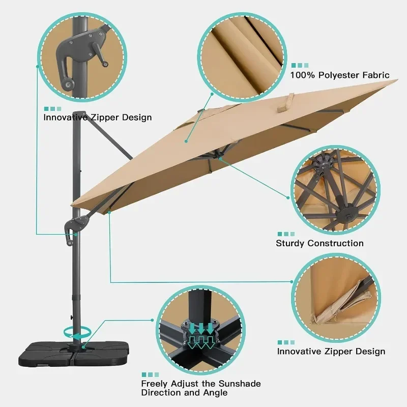 Sunnyglade 10x13Ft Cantilever Patio Umbrella Rectangular Deluxe Offset 360°Rotation & Integrated Tilting System Hanging Umbrella