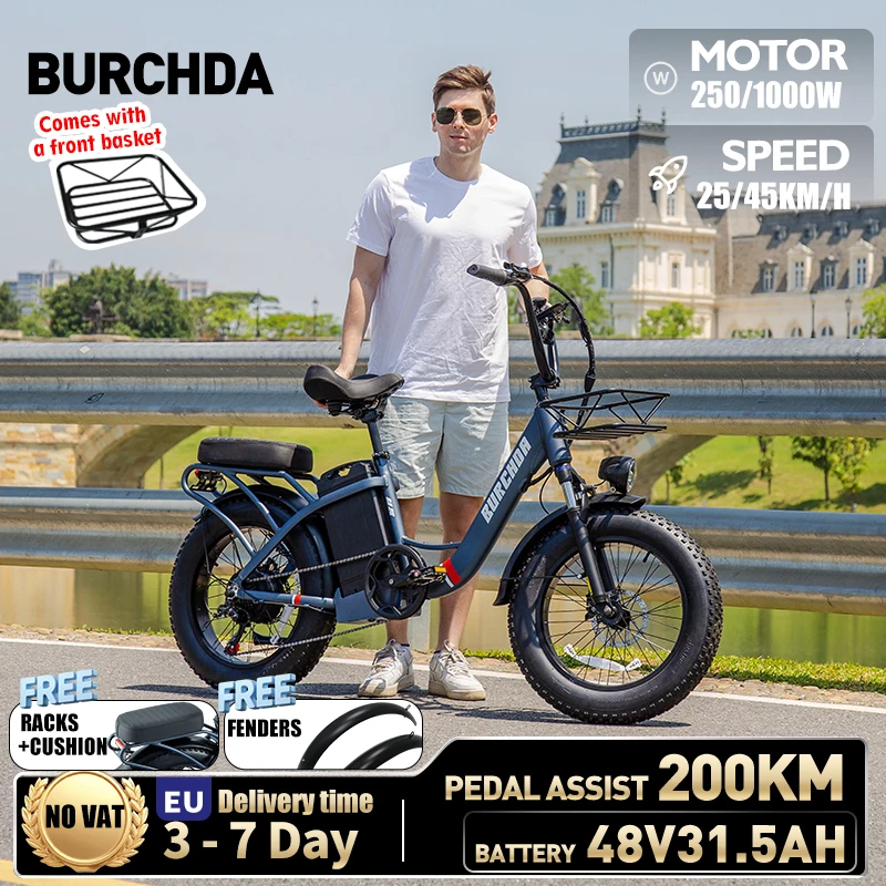BURCHDA 2025 NOUVEAU U8 1000W45KM/H Vélo électrique 48V31.5AH Batterie au lithium Ebike 20 pouces 4.0 Pneu large E-Bike Vélo électrique pour adultes
