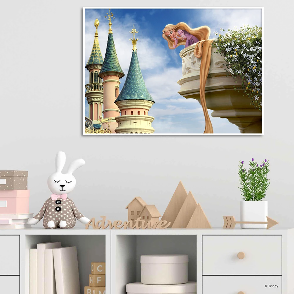 Disney Tangled Anime Art Poster, Cute Rapunzel Castle Picture, Cartoon Wall Art, Canvas Print, Kids Room Nursery Home Decor