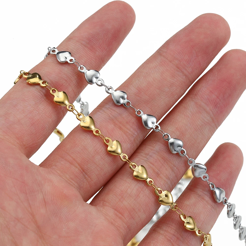 1Meter No Fade Gold Color Love Heart Link 4mm 5mm Stainless Steel Chain DIY Jewelry Making Necklace Bracelet Anklets Supplies