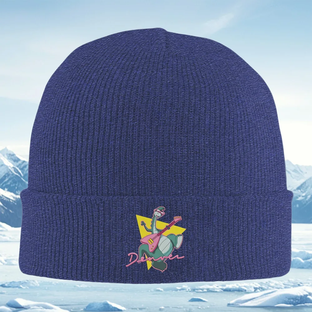 Cool dinosaurio con guitarra rosa y tonos hombres mujeres Unisex gorro de punto gorro jersey invierno térmico cálido Navidad al