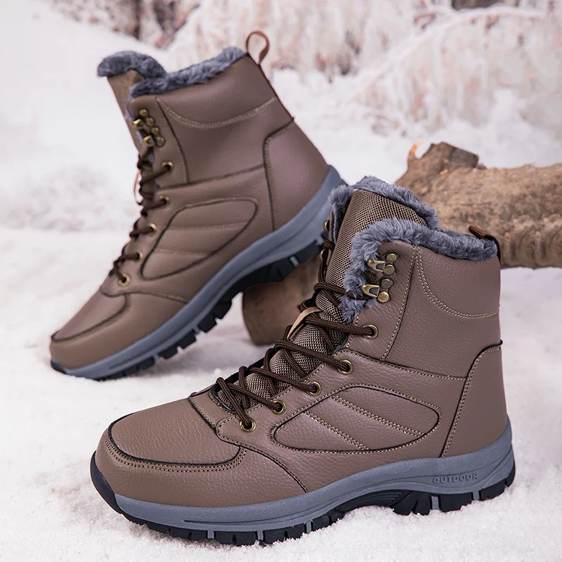 Winter Men's Snow Boots Windproof and Waterproof Boots Super Warm Plush Men Cotton Shoes High Top Male Hiking Boots Work Shoes