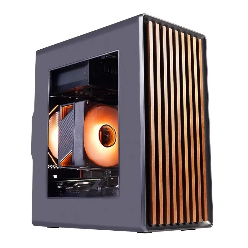 M-ATX Desktop PC Case Wood & Glass Side Panel With Front Dust Filter For Business Use