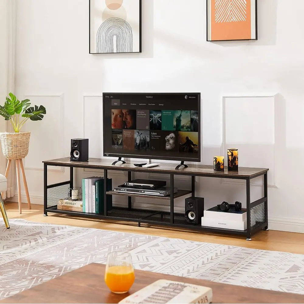 حامل تلفزيون للتلفزيونات حتى 80 بوصة 70 بوصة مركز ترفيهي مع أرفف تخزين مفتوحة لغرفة المعيشة/غرفة النوم، وسائط من 3 طبقات #3