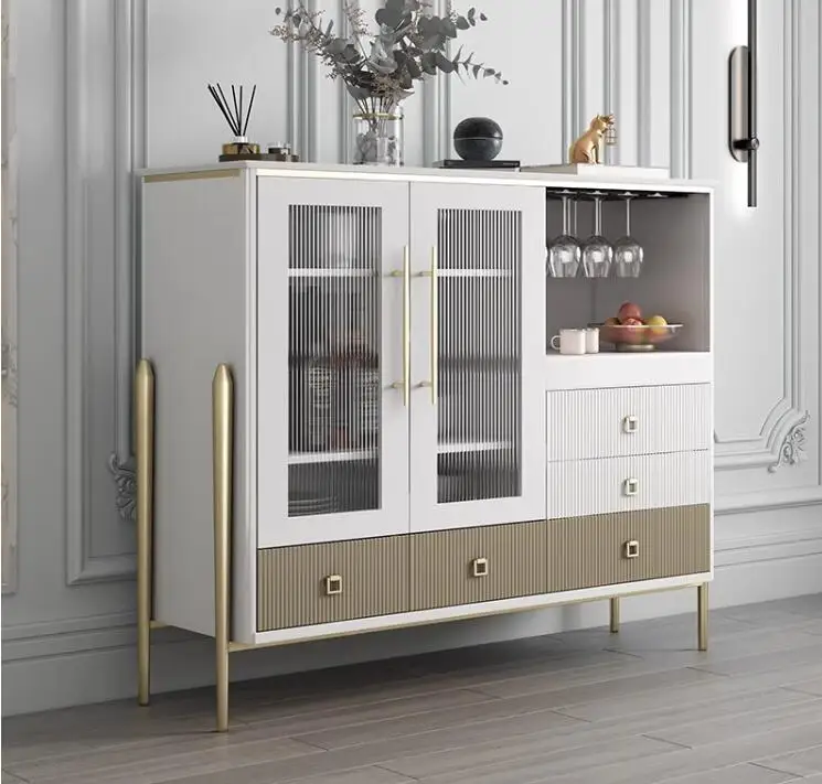 Side cabinet Solid wood tea cabinet Side cabinet Multi-functional storage wine cabinet minimalist toughened glass door