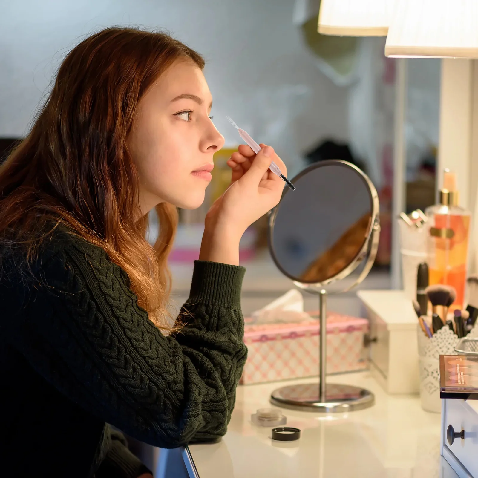 4개입 속눈썹 빗 스테인리스 마스카라 브러시 분리기 먼지 커버 휴대용 속눈썹 도구 눈썹 브러시