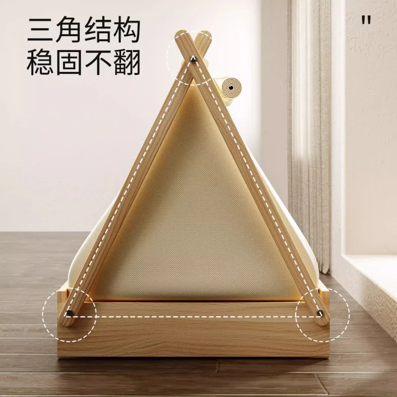 Solid wood dog bed off the ground Small dog kennel Closed security Universal pet tent Puppy