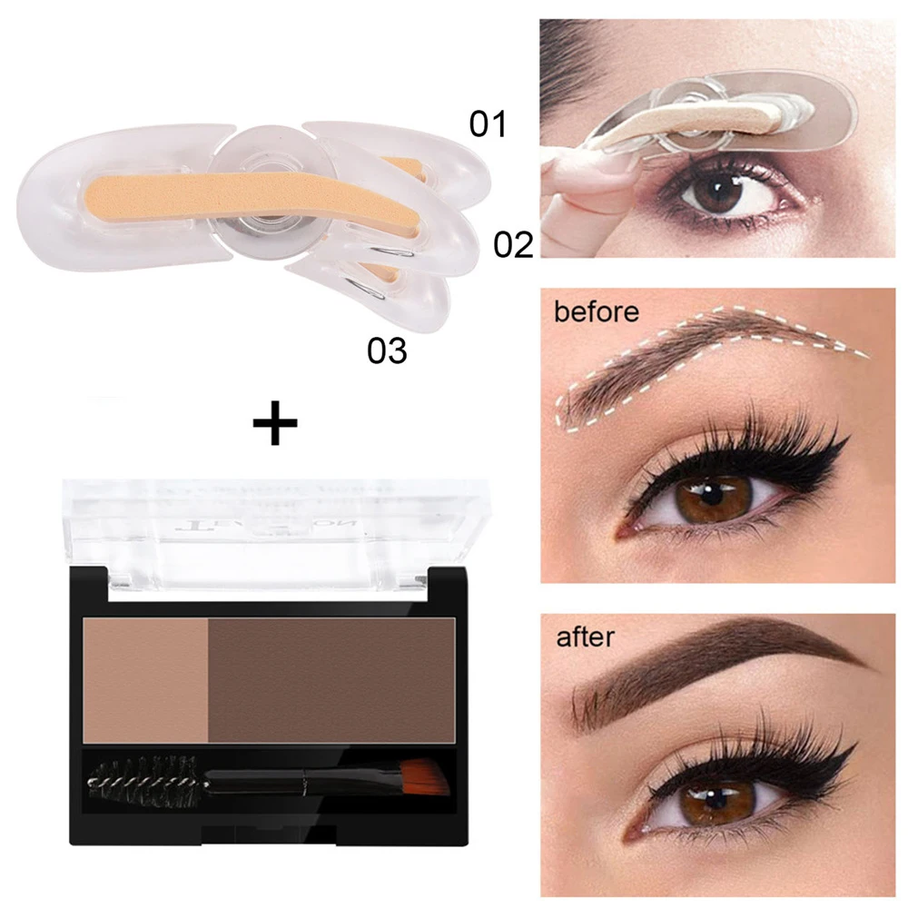 Augenbraue Pulver mit Stempel Augenbraue Schablone Farbton Tattoo Kosmetik Augenbrauen Make-Up Eye Brow Shaper Wasserdichte Augenbraue Stempel Pulver