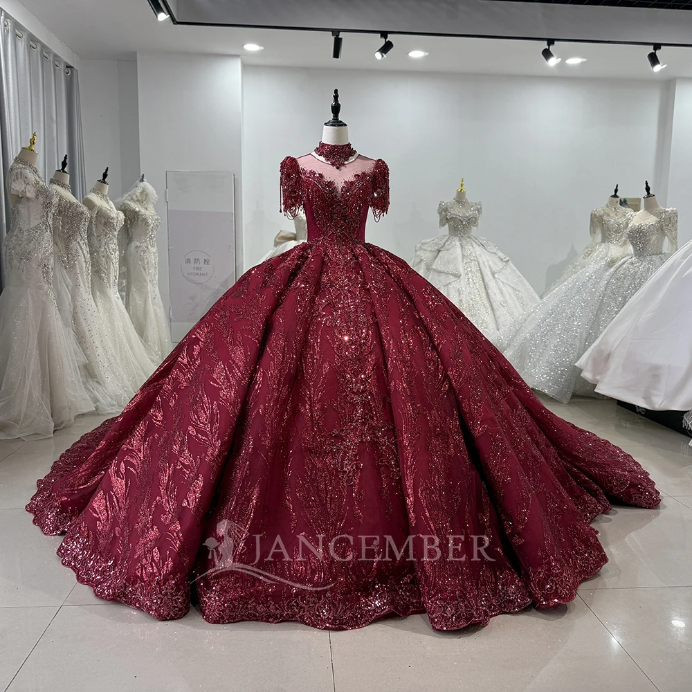 

Custom Made Elegant Lace O-Neck Ball Gown Wedding Dresses Short Sleeves Backless Bridal Gowns For Brides vestidos de novia boda