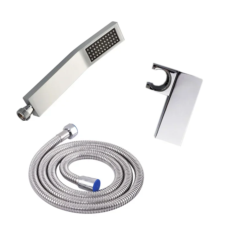 Free shipping square brass hand held shower head set with ABS hand shower holder 1.5 meter stainless steel hose chrome plated