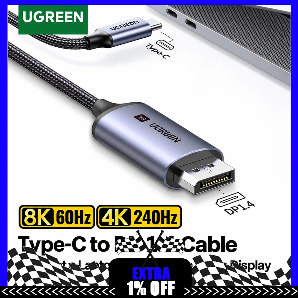 UGREEN 25157 USB-C to DisplayPort 1.4 Cable 1m 8K 60Hz 4K 240Hz 32.4Gbps Unidirectional for Monitor Laptop
